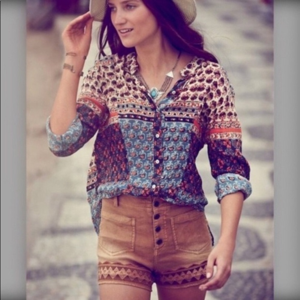 Free People Caravan Patchwork Printed Button Down - image 3